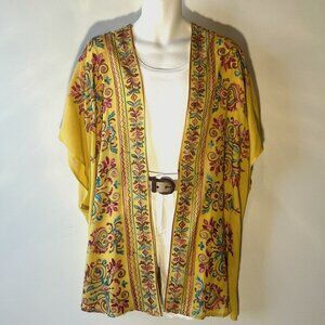 Umgee OSFM Yellow Kimono full embroidered boho chic cover up southwestern ranch